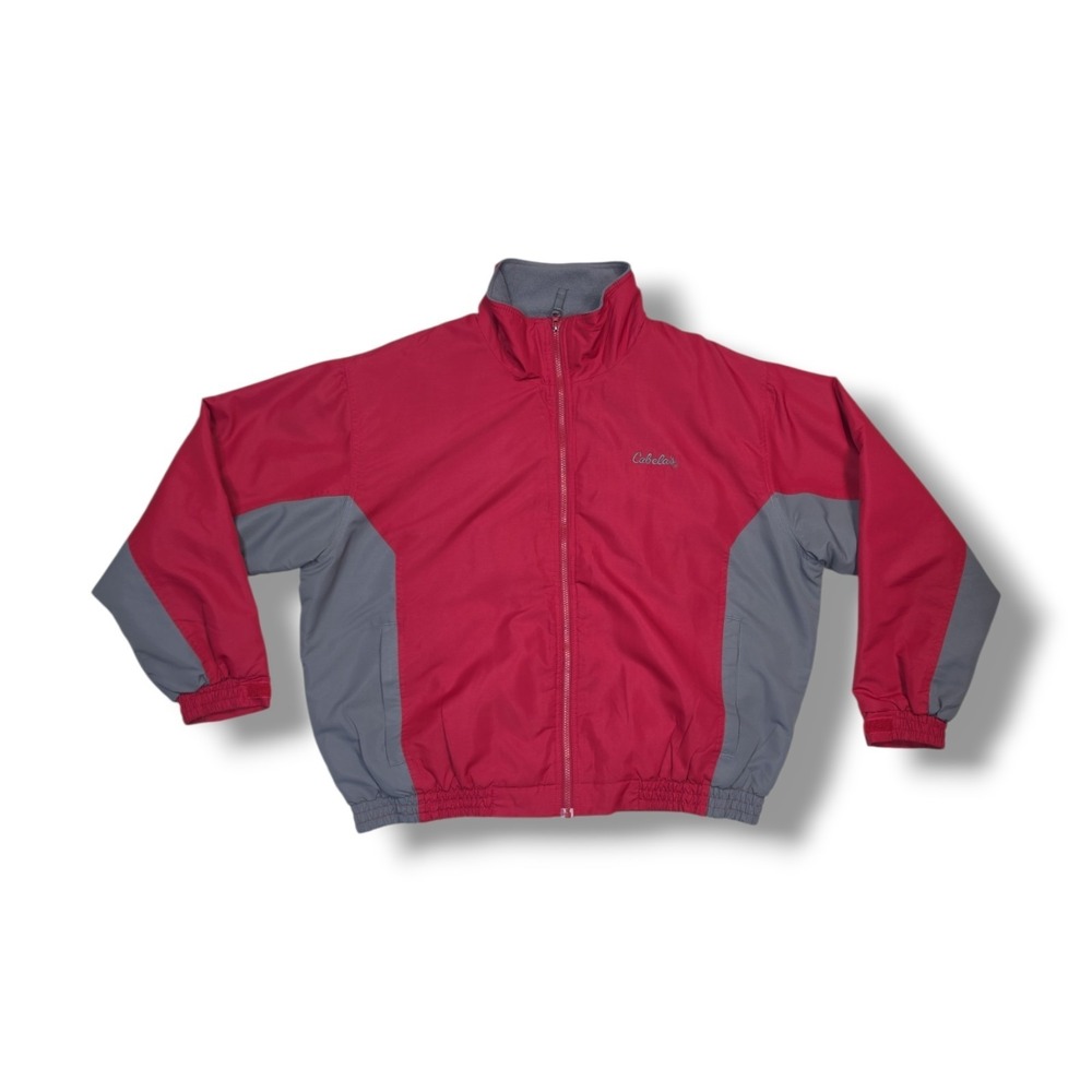 Cabela's Outdoor Gear Polyester Red & Gray Fleece Lined Zip Up Jacket Men's XL